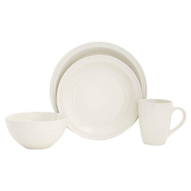 Ivory Ceramic Ribbed 16-Piece Dinnerware Set for 4