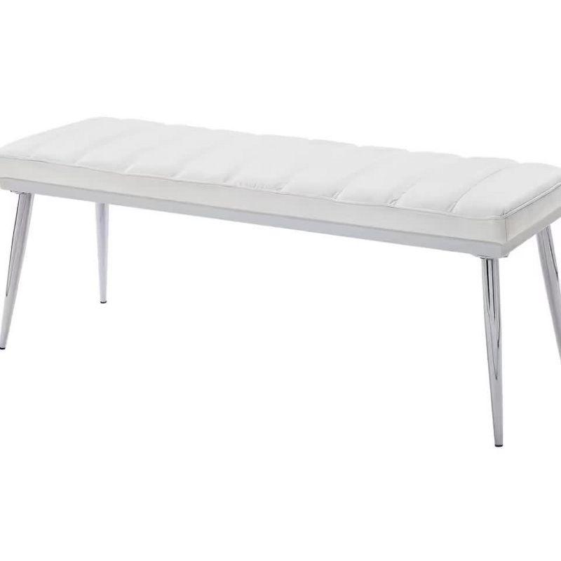 Contemporary Weizor Bench with Polished Chrome Finish and White Faux Leather