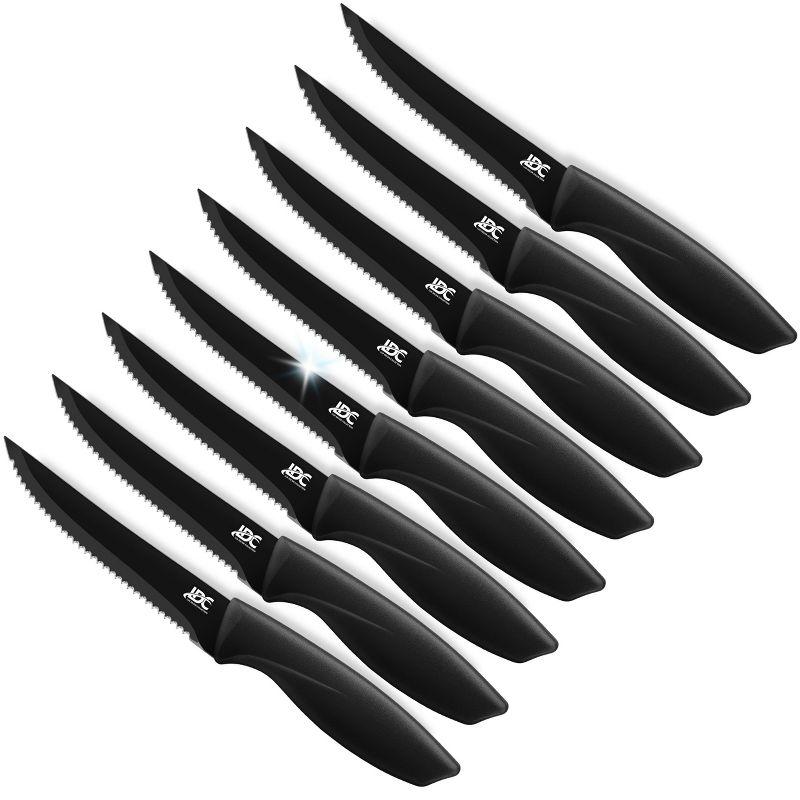 Lux Decor 8-Piece Black Stainless Steel Serrated Steak Knife Set