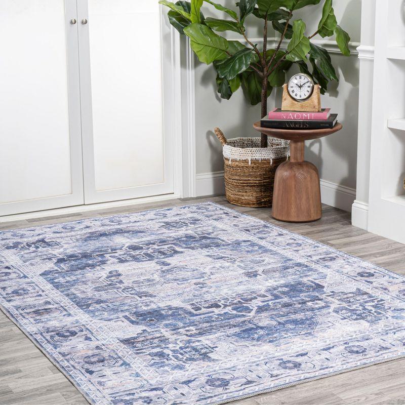 Navy and Cream Medallion 4' x 6' Reversible Washable Rug