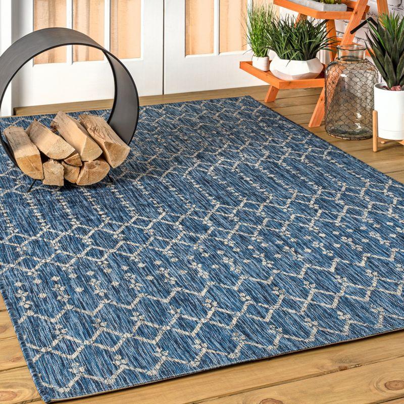 8'x10' Ourika Moroccan Geometric Textured Weave Indoor/Outdoor Area Rug, Navy/Light Gray - JONATHAN Y
