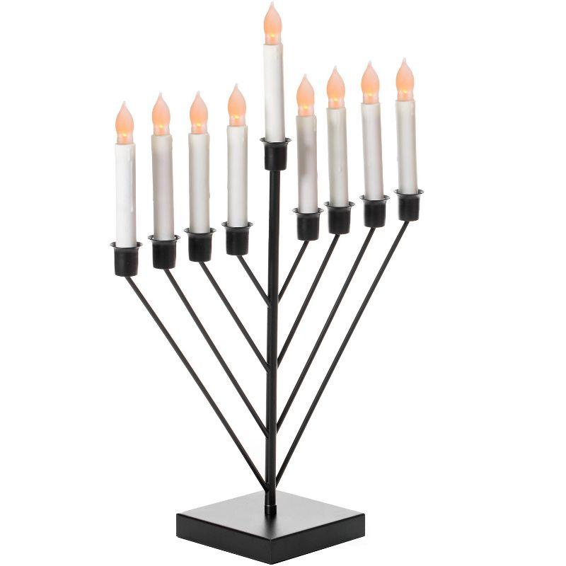 Black and White LED Flameless Hanukkah Menorah Candelabra