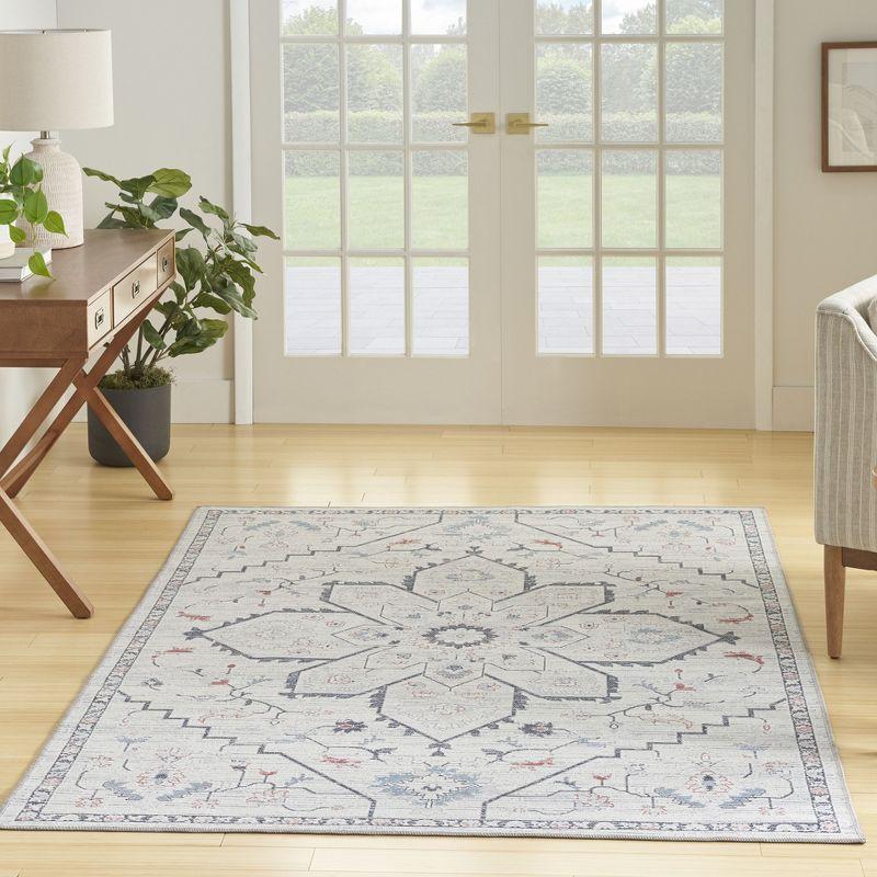 Bungalow Rose Oriental Machine Washable Area Rug in Gray