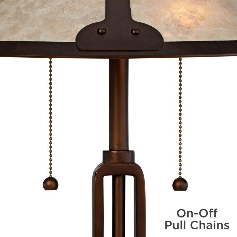 Franklin Iron Works Samuel Industrial Desk Lamp 20" High Rubbed Bronze with USB Charging Port Natural Mica Shade for Bedroom Living Room Bedside Desk