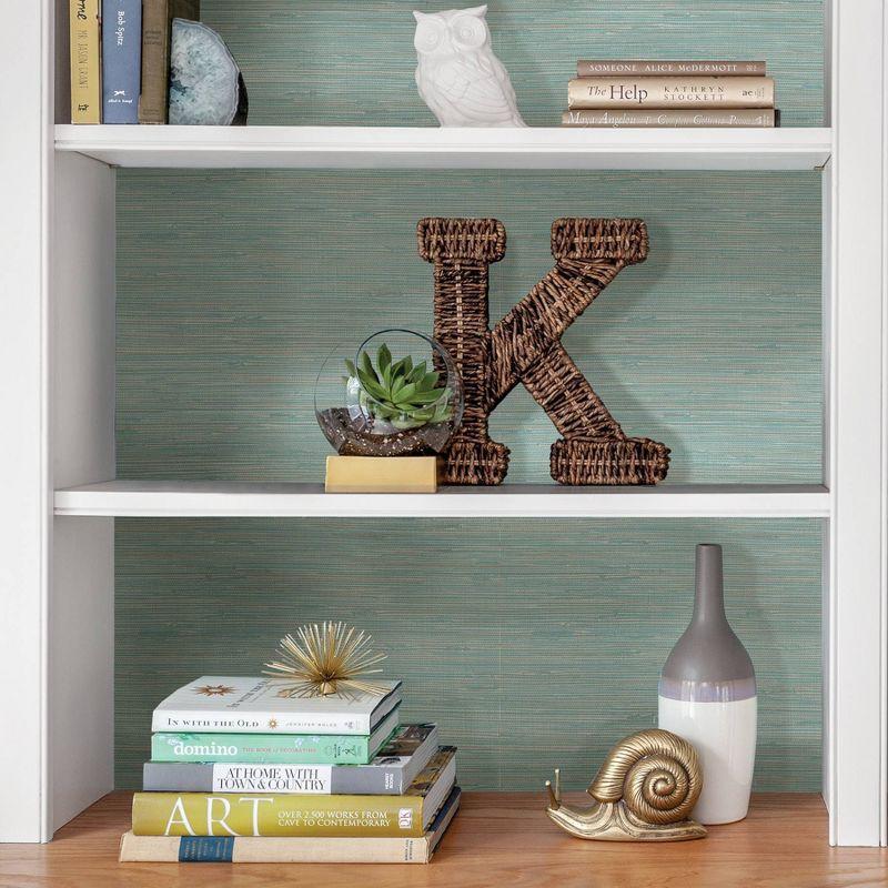 NuWallpaper Tibetan Grasscloth Teal Peel and Stick Wallpaper