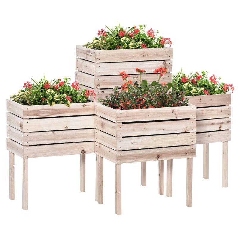 Outsunny 4PCS Wooden Raised Garden Beds Kits Elevated Planter for Outdoor Plants Flowers Vegetables, Raised Garden Boxes