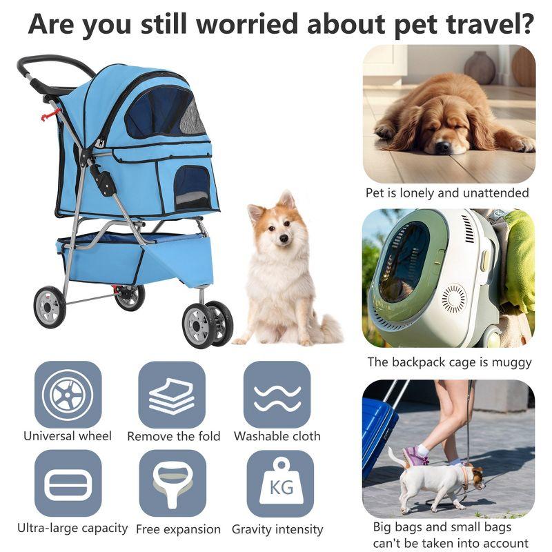 FDW 3 Wheels Pet Stroller Dog Cat Cage Jogger Stroller for Medium Small Dogs Cats Travel Folding Carrier Waterproof Puppy Stroller