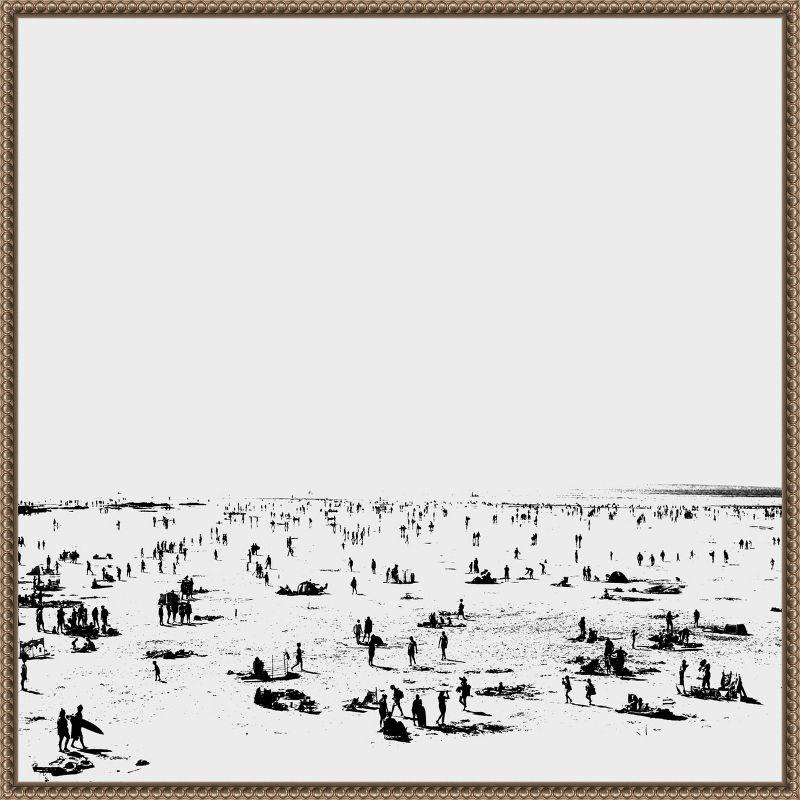 Monochrome Beach Scene Framed Canvas Wall Art 22 x 22-in