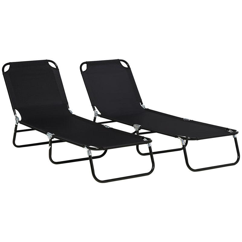 Outsunny Black Steel Frame Folding Chaise Lounge Set of 2