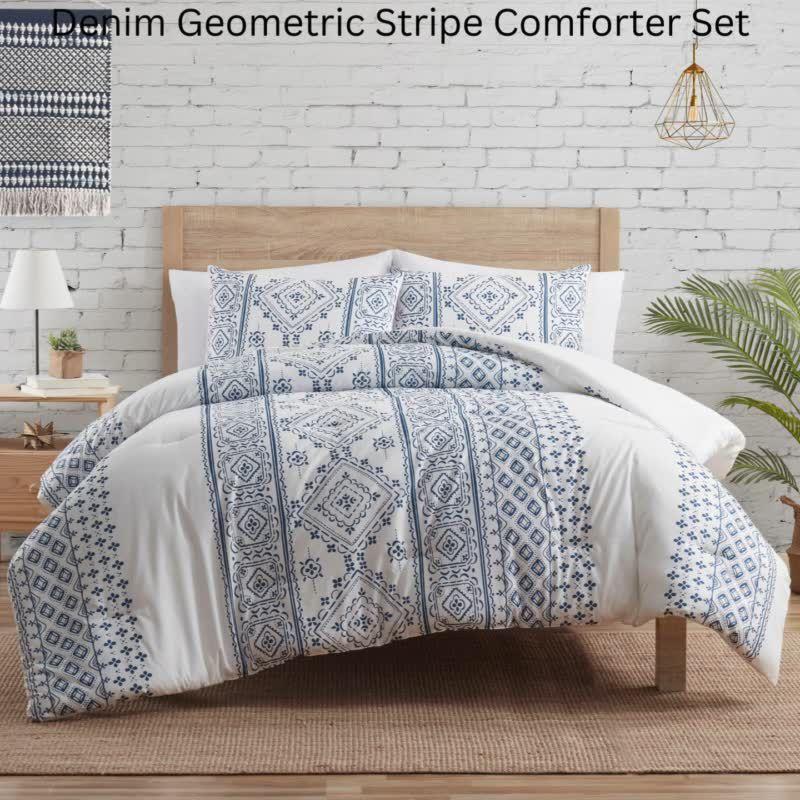 Denim 3-Piece Geometric Stripe Comforter Set