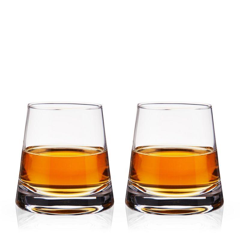 Viski Burke Whiskey Glasses with Pyramid Design, Rocks Glass, Lead-Free Crystal Angled Tumblers for Scotch and Cocktails, Clear, 8 Oz, Set of 2