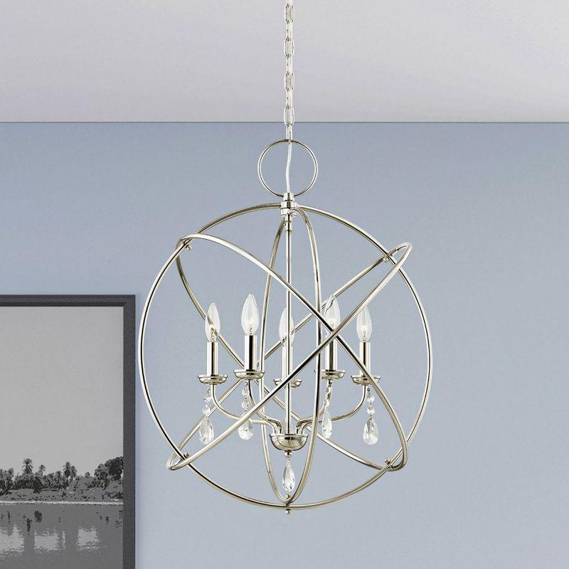 Polished Nickel Mini Chandelier with Clear Crystal Accents