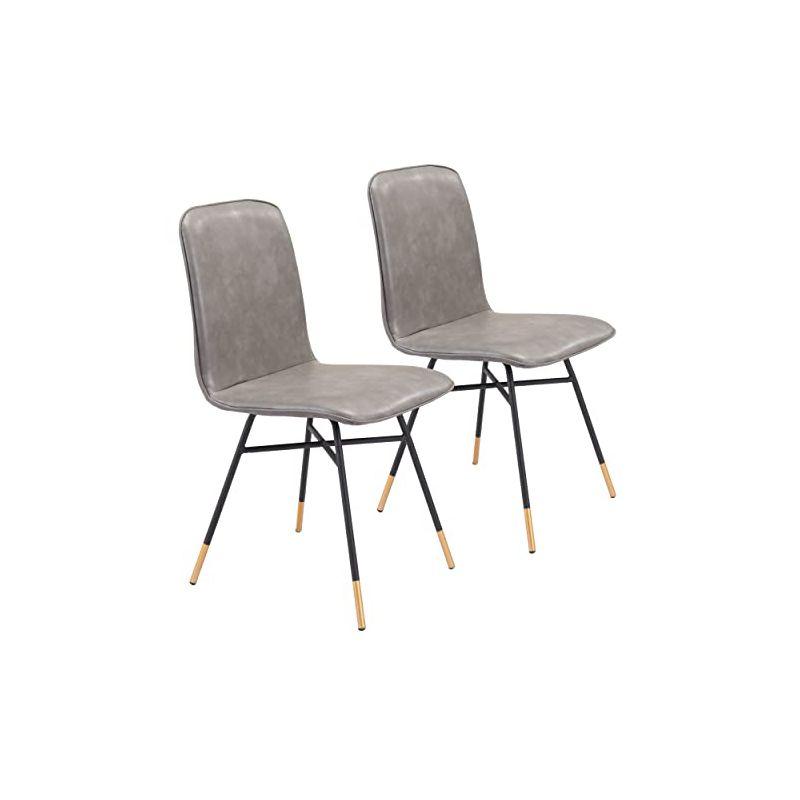 Gray Faux Leather Upholstered Side Chair with Metal Legs