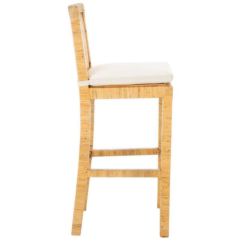 Tojo Cane Bar Stool W/ Cushion - White/Natural - Safavieh