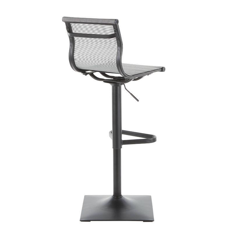 Mirage Contemporary Adjustable Swivel Barstool in Black and Silver Mesh