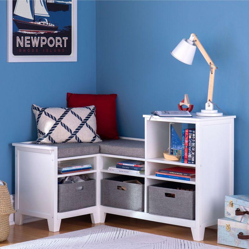 Creamy White Wooden Kids' Corner Reading Nook with Storage Cubes