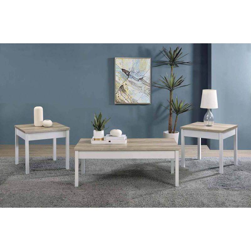 Stacie 47" Brown and White Rectangular Wood Coffee Table Set