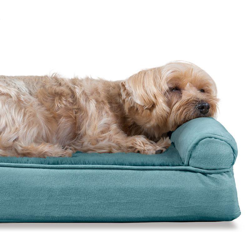 FurHaven Plush & Suede Full Support Orthopedic Foam Sofa Style Bolster Dog Bed