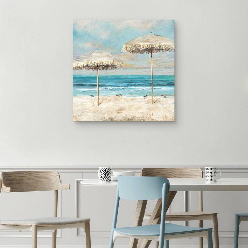 Masterpiece Art Gallery 30" x 30" Beach Duet by Studio Arts Unframed Wall Canvas : Coastal Scene with Umbrellas