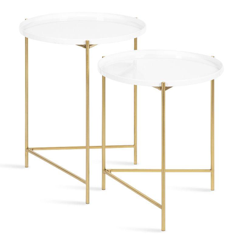 Kate and Laurel Ulani Round Metal Nesting Table, 2 Piece, White and Gold