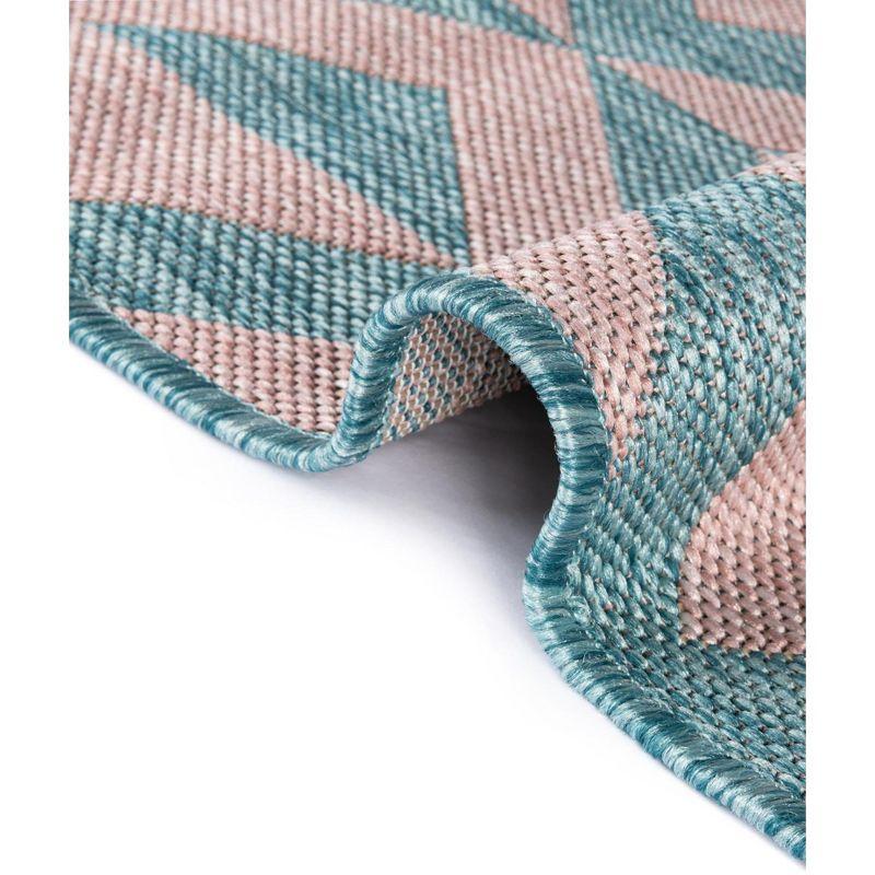 Pink and Aqua Geometric 4' x 6' Synthetic Outdoor Rug