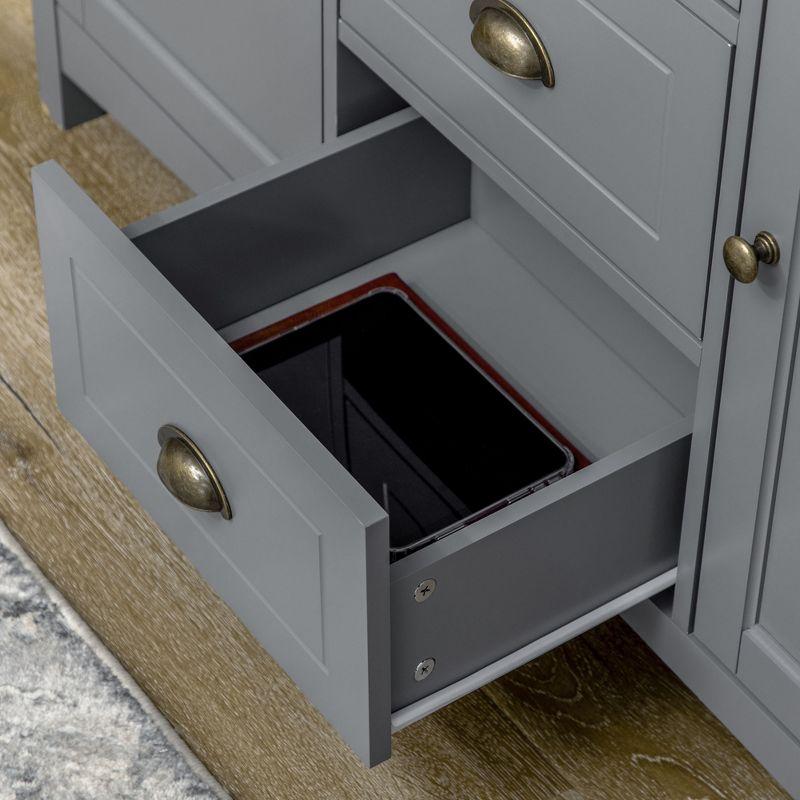 HOMCOM Buffet Cabinet with 3 Storage Drawers and Adjustable Shelves, 2 Door Sideboard with Rubber Wood Top, Coffee Bar for Living Room, Gray