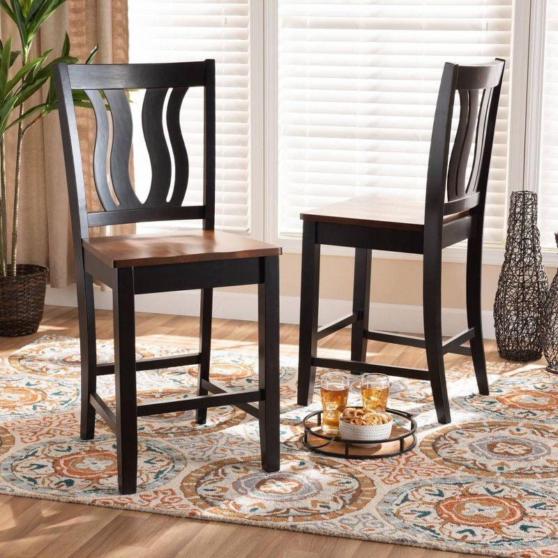 2pc Fenton Two-Toned Wood Counter Height Barstools Set Brown - Baxton Studio: Oval Backrest, Polyester Upholstery