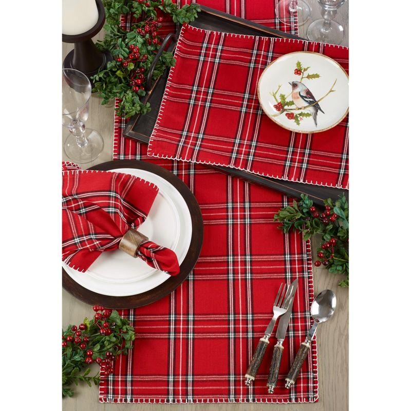 Red Plaid Cotton Dinner Napkins with Whipstitch, Set of 4