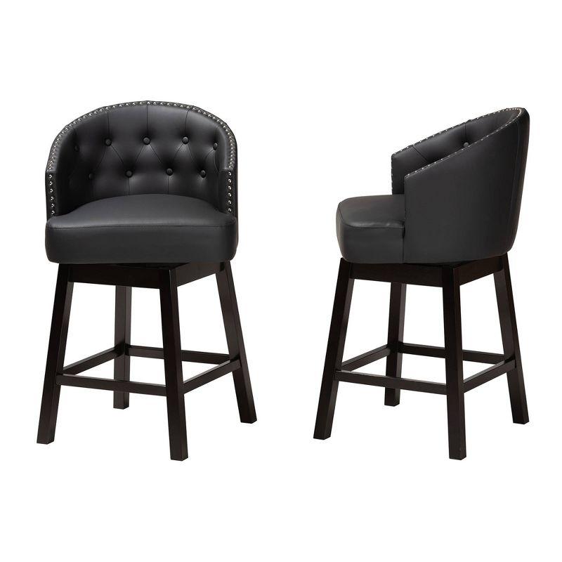 Espresso Brown and Black Faux Leather Swivel Counter Stool Set