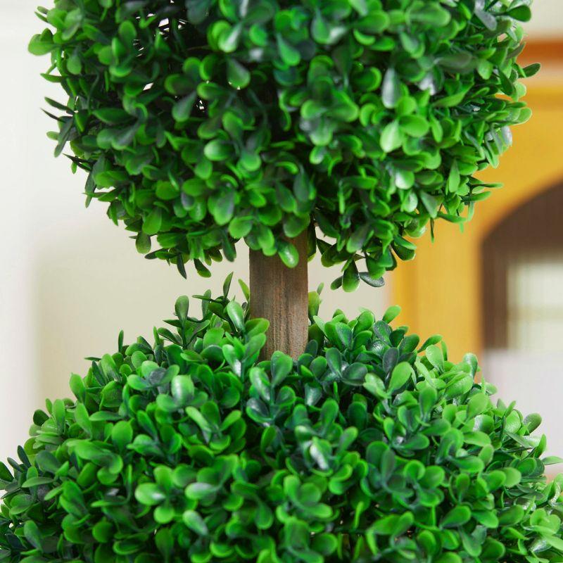 HOMCOM 2 Pack 23.5" Artificial Boxwood Topiary Ball Trees Set of 2, Double Ball-Shaped Boxwood Artificial Topiary Plants for Indoor Outdoor, Green