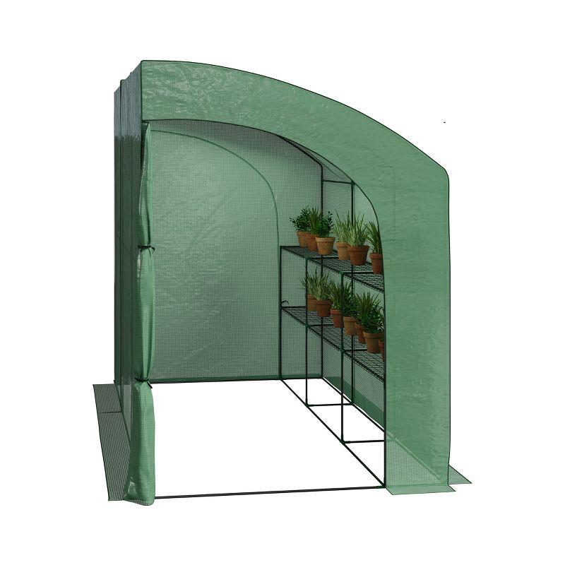 Green 10ft x 5ft x 7ft Lean-To Walk-In Greenhouse with Shelves