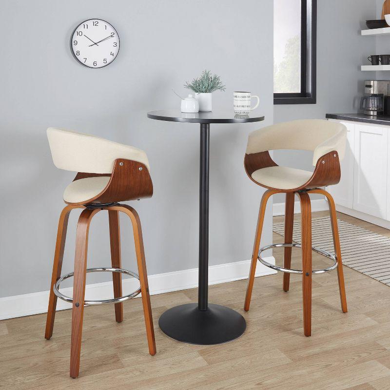 LumiSource Set of 2 Vintage Modern Barstools Walnut/Chrome/Cream: Upholstered Swivel Chairs with Footrest