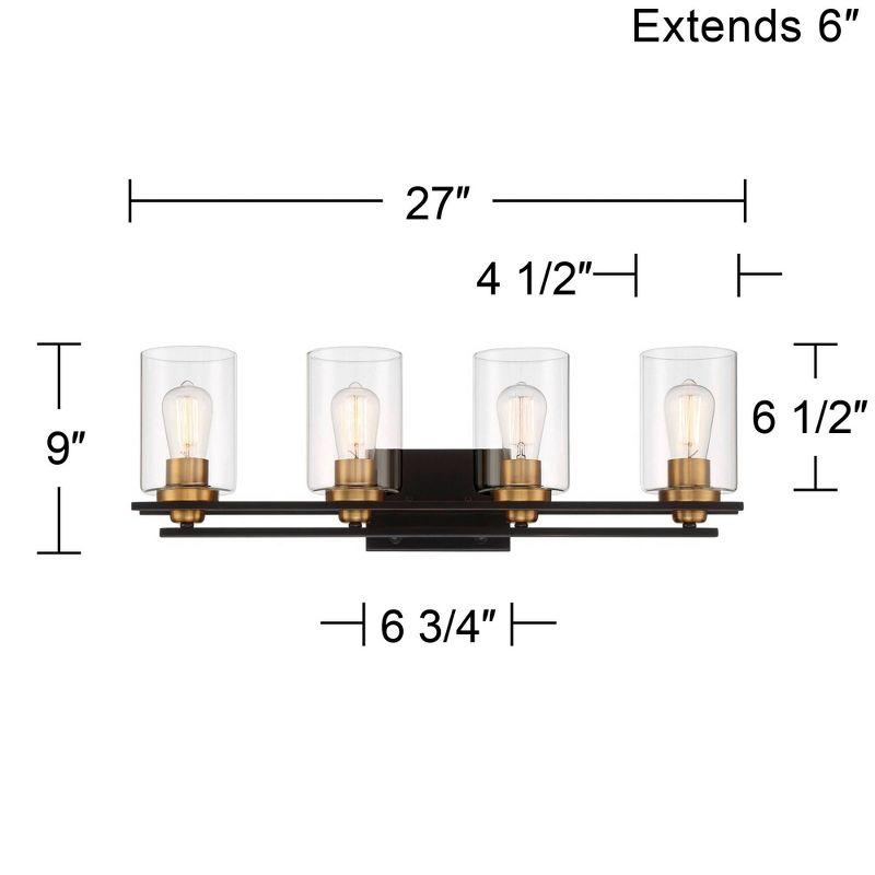 Possini Euro Design Demy Modern Wall Light Oil Rubbed Bronze Gold Hardwire 27" 4-Light Fixture Clear Glass for Bedroom Bathroom Vanity Reading House