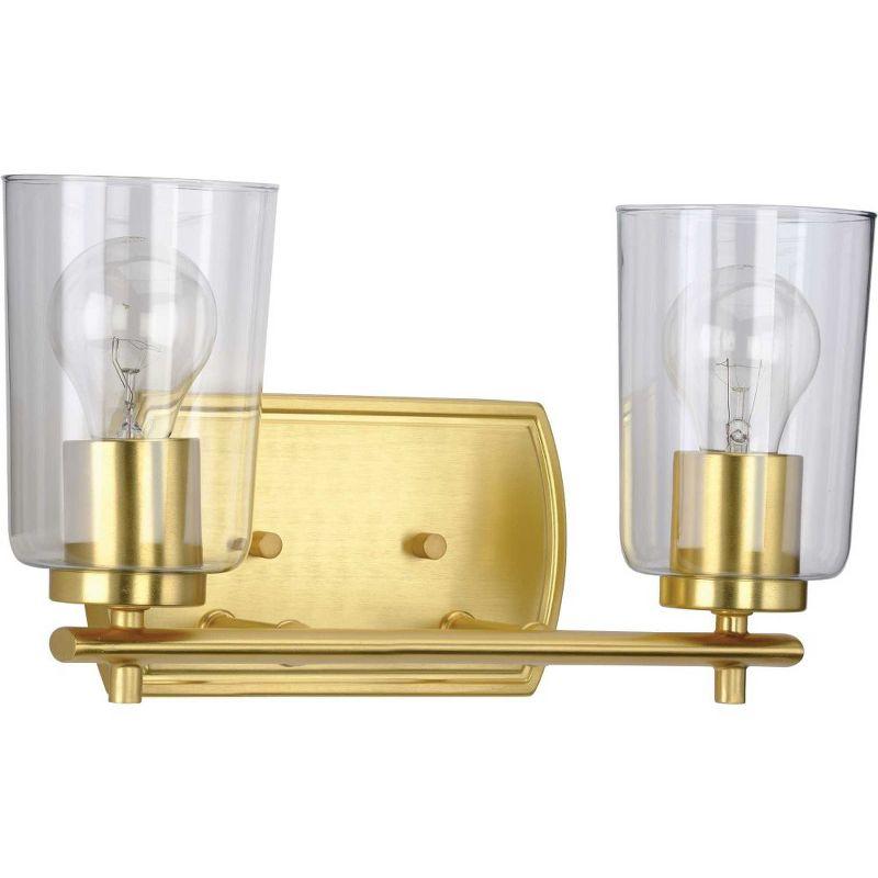 Progress Lighting Adley 2-Light Bath Vanity in Satin Brass with Clear Glass Shades