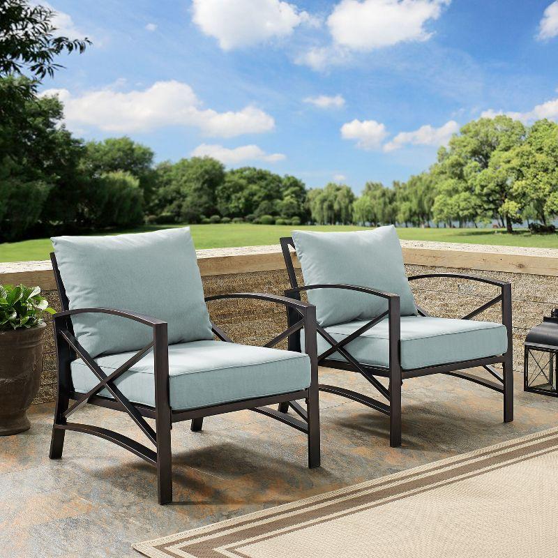 2pc Kaplan Outdoor Chair Set Mist - Crosley: Steel Frame Patio Seating with UV-Resistant Cushions