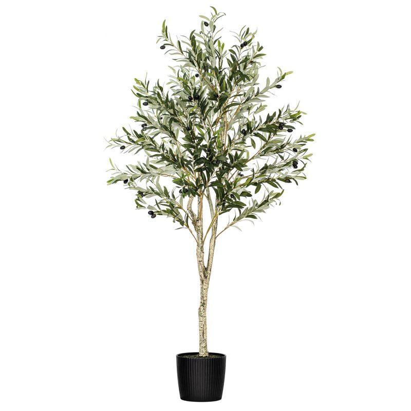 Vickerman Artificial Green Olive Tree in Black Planters Pot.