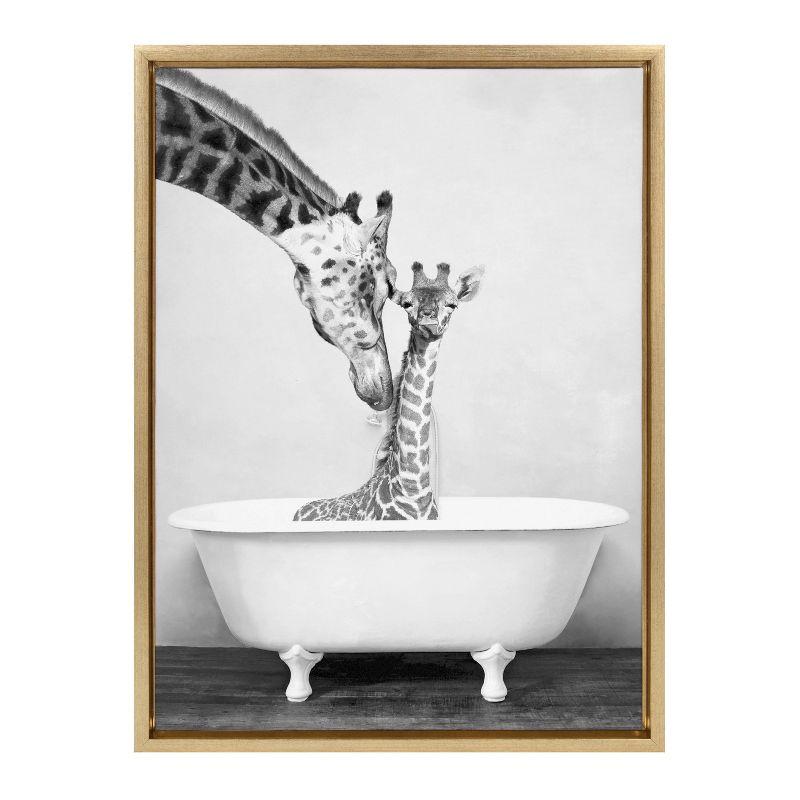 Sylvie Giraffe in Tub Framed Canvas by Amy Peterson Art Studio - Kate & Laurel All Things Decor