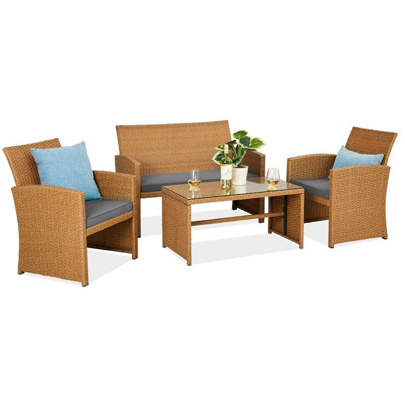 Best Choice Products 4-Piece Outdoor Wicker Patio Conversation Furniture Set w/ Table, Cushions - Natural/Gray