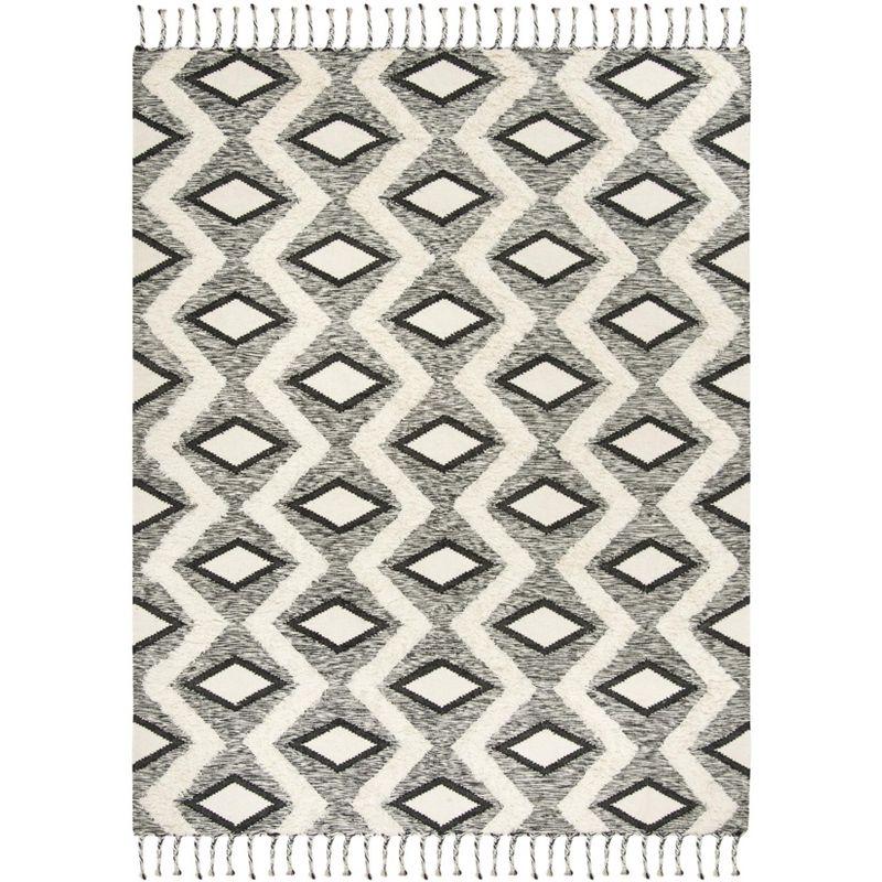 Kenya KNY908 Hand Knotted Area Rug - Black/Ivory - 8'x10' - Safavieh