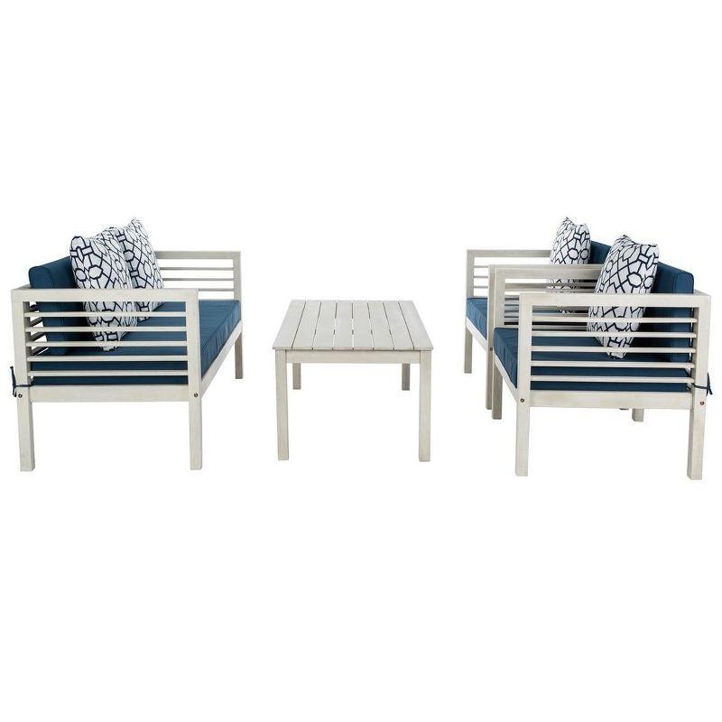 Alda 4 Piece Set - Indoor/Outdoor - PAT7033 - White/Navy + Trellis Pillow - Safavieh