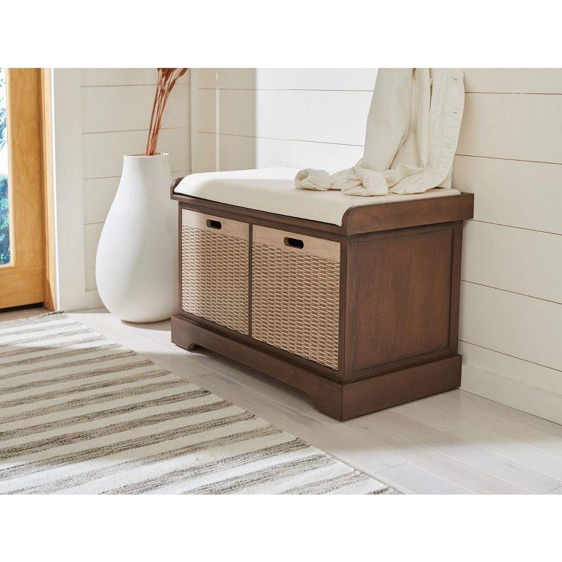 Landers 2 Drawer/Cushion Storage Bench - Brown - Safavieh