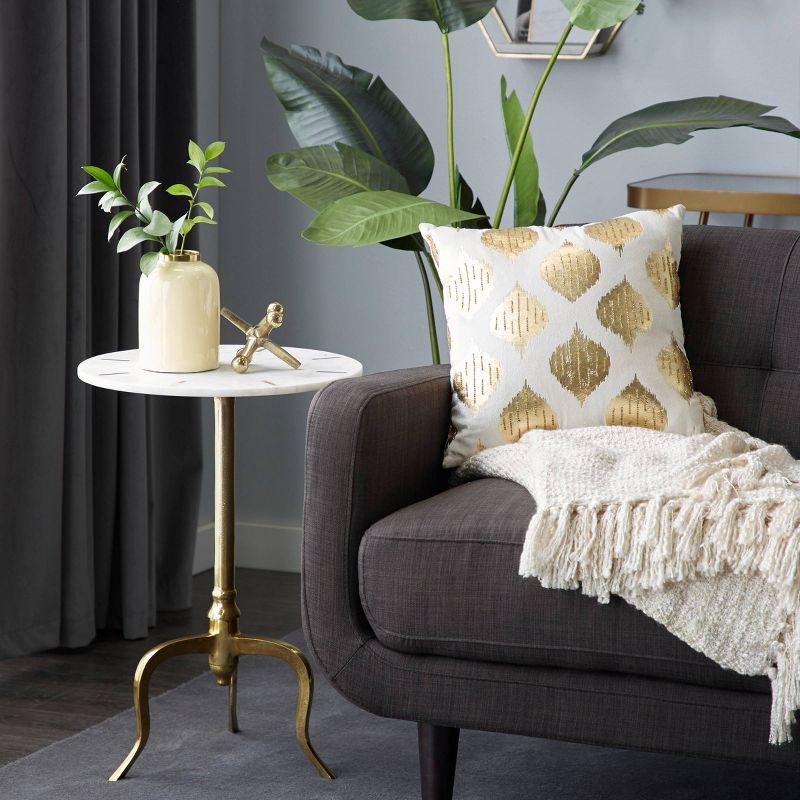 Elegant Round White Marble & Gold Metal Accent Table