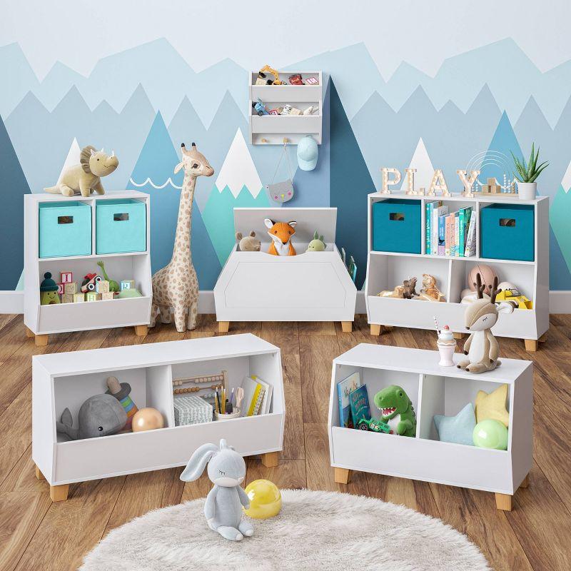 RiverRidge Home RiverRidge Kids Catch-All Wall Bookshelf with 2 Toy Storage Cubbies and 3 Wooden Hooks for Playroom, Nursery, and Reading Nook - White
