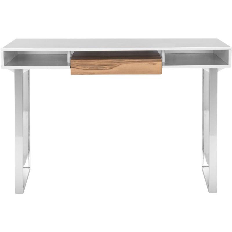 White and Natural Wood Modern Writing Desk with Drawer