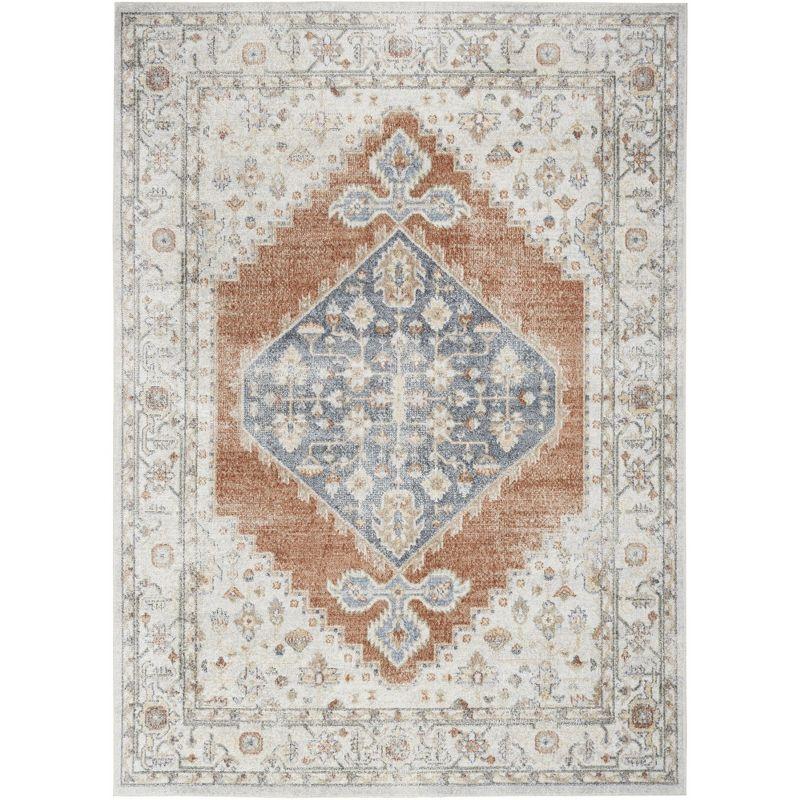 Astra Vintage-Inspired Grey Multicolor Medallion Wool Blend 4' x 6' Rug