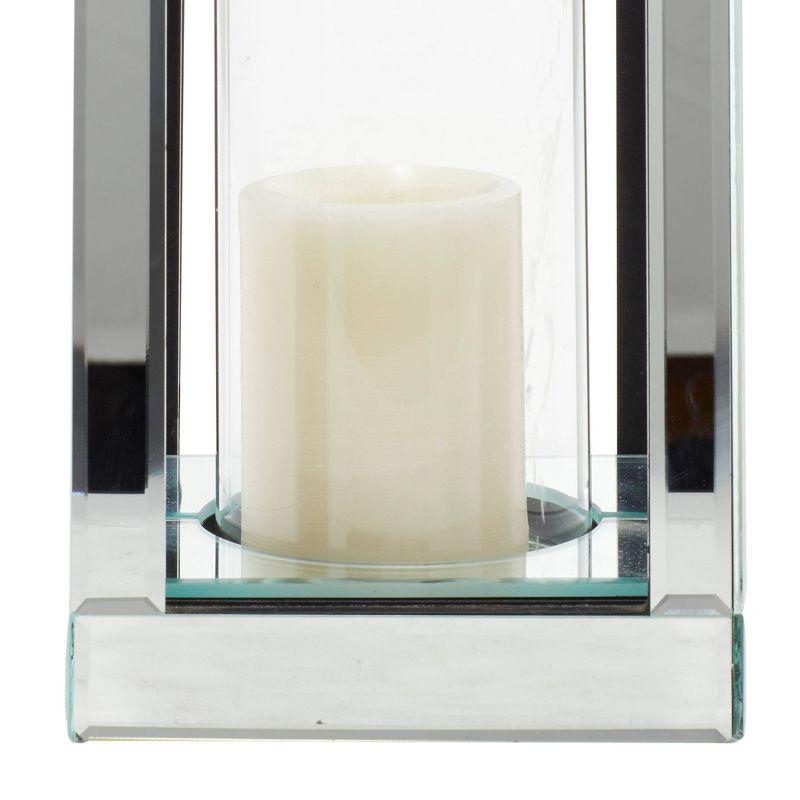 House of Hampton® Glass Pillar Silver Hurricane Lamp with Mirrored Accents
