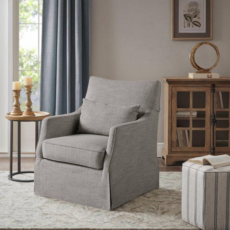 Martha Stewart London Upholstered Skirted Swivel Armchair with Lumbar Pillow