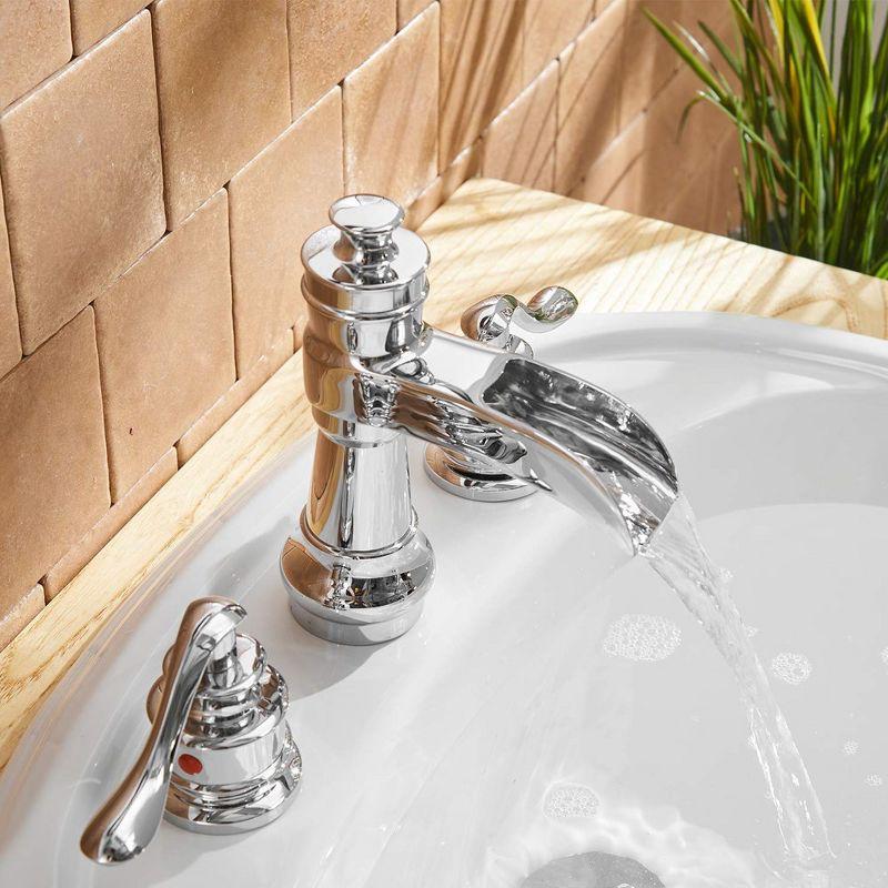 BWE 8 in. Waterfall Widespread 2-Handle Bathroom Faucet With Pop-up Drain Assembly in Spot Resist