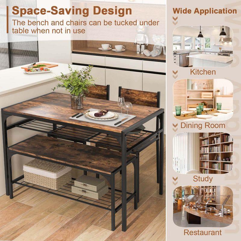 Costway Dining Table Set for 4 Rectangular Table with 2 Chairs, 1 Bench, Storage Racks Rustic Brown/Grey