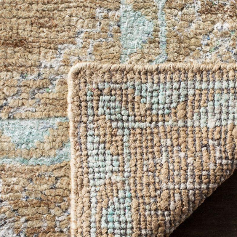 Seafoam and Beige Hand-Knotted Wool Area Rug 8' x 10'